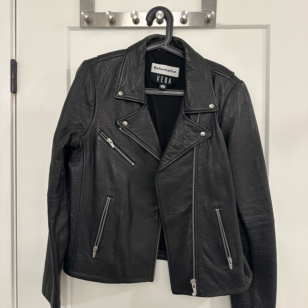 Reformation Veda Black Leather Jacket